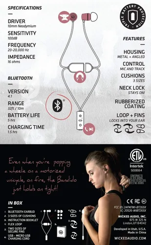 Vista 7 de Wicked Audio Bandido Wireless - Auriculares Bluetooth con micrófono y control de pista, auriculares inalámbricos con carcasa de metal, accesorios