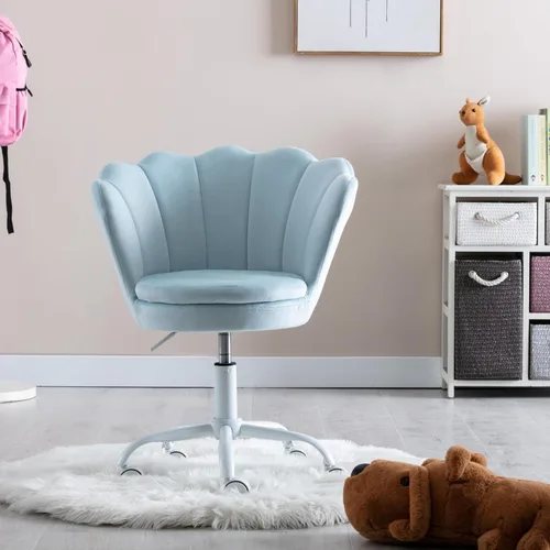 Vista 6 de Silla de escritorio de terciopelo para niños, bonita silla de computadora moderna tapizada, con brazo giratorio, silla de tocador ajustable