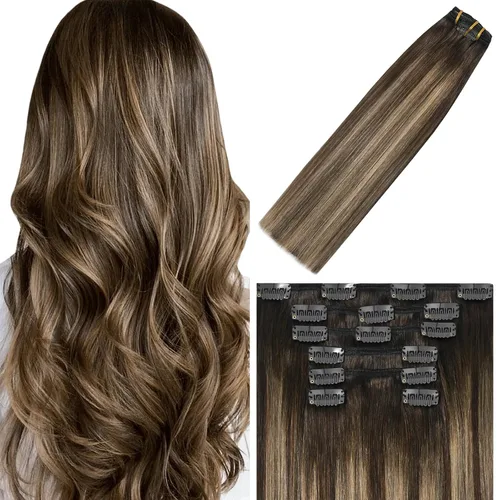Vista 30 de WindTouch - Extensiones de cabello humano liso con pinzas, color negro azabache, 2.47 onzas, N.° 1, 12 pulgadas, 7