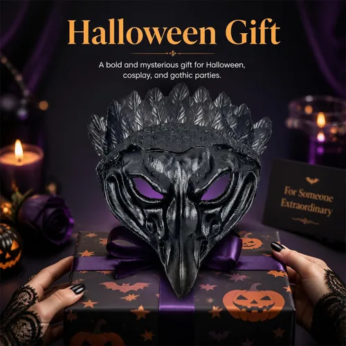 Vista 4 de Aroncent Plague Doctor Raven Mask Women Halloween Masquerade Feather