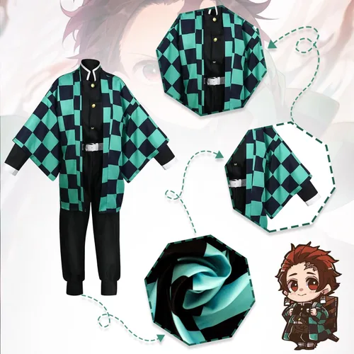 Vista 5 de Ahsapauk Disfraz de anime para niños, conjunto de traje de Halloween, uniforme de juego de rol Tanjiro Muichiro para niños y niñas Cosplay