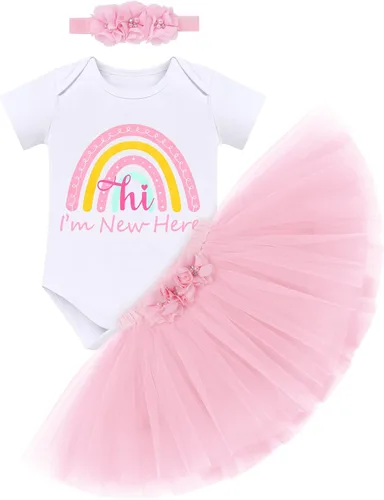 Vista 20 de Conjunto de ropa brillante para recién nacidas para niñas recién nacidas, mameluco de princesa + falda tutú + diadema de flores para sesión de fotos