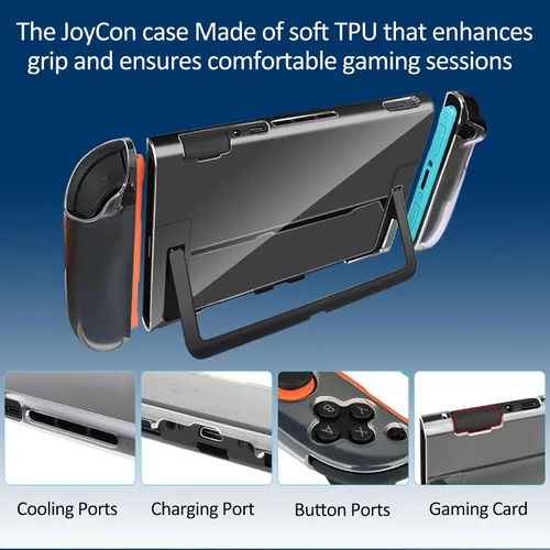 Vista 14 de Kit de accesorios para Nintendo Switch, paquete de tapas de agarre para controles redondos, estuche de transporte, protector de pantalla y control