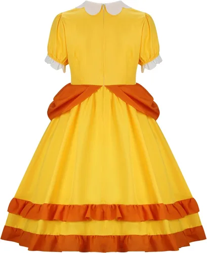 Vista 6 de Disfraz de princesa melocotón y margarita para niños, disfraz de corona para niñas, disfraz de Super Brothers Pincess Halloween Cosplay Party Dress