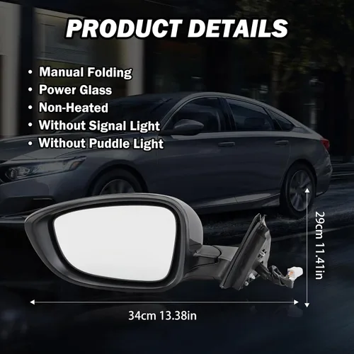 Vista 8 de Espejo lateral izquierdo del conductor compatible con Honda Accord 2018, 2019, 2020, 2021, espejos eléctricos, sin calefacción, deportivo 1.5T, Gris