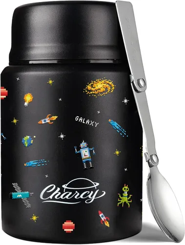 Vista 11 de Charcy Termo de 17oz para alimentos calientes, sopa termo contenedor de alimentos para lonchera con cuchara plegable ZB - Negro
