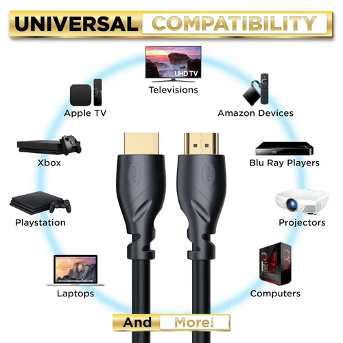 Vista 3 de Cable HDMI de 6 pies chapado en oro de ultra alta velocidad 4K @ 60Hz, Ultra HD, 1080P y ARC compatible con laptop, PC de juegos, monitor, PS5, PS4