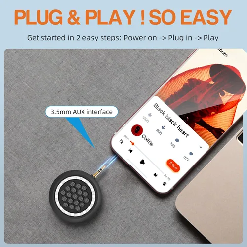 Vista 5 de Altavoz Mini Portátil, Altavoz Móvil de 3W con Entrada de Línea para Teléfonos Inteligentes/Tabletas/Computadoras con Interfaz de Audio AUX de 3.5mm