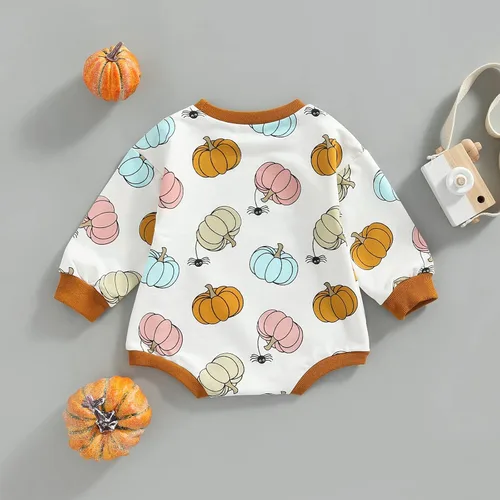 Vista 2 de Traje de Halloween para bebé y niña, camiseta y pantalones divertidos de fantasma, manga larga, cuello redondo, ropa linda