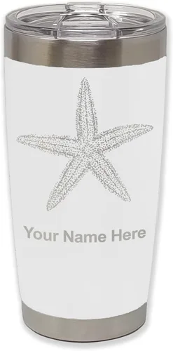 Vista 33 de LaserGram 20oz Vacuum Insulated Tumbler Mug, Starfish, Personalized Engraving Included (Black)