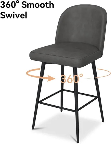 Vista 6 de Taburetes de bar giratorios de altura de mostrador, 26 pulgadas de altura del asiento, juego de 2, gris retro Modern Leather Upholstered Barstools