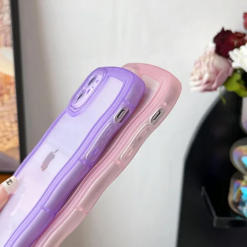 Vista 5 de Caseative Funda para iPhone 11, color negro Marco de onda rizada de color sólido claro suave