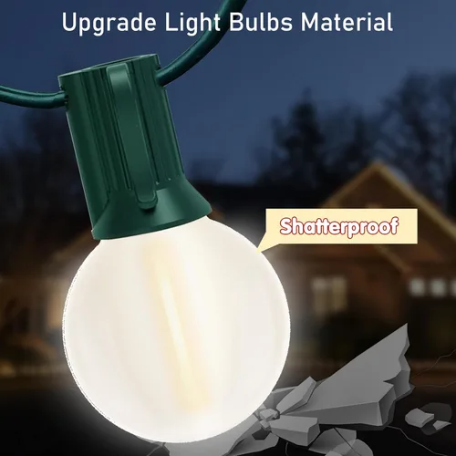 Vista 5 de Guirnalda de luces LED G40 para exteriores de 25 pies, luces de Navidad con forma de globo esmerilado con 27 (2 de repuesto) bombillas redondas