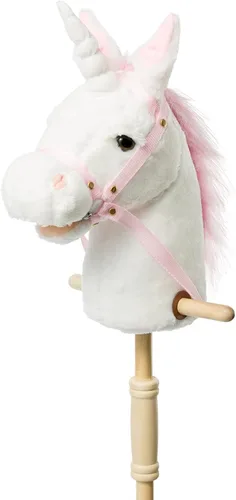Vista 12 de HollyHOME Caballo de unicornio con lentejuelas, caballo de juguete artesanal con palo y ruedas de madera, sonidos reales de relincho y galope de Azul