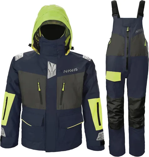 Vista 2 de NAVIS MARINE Conjunto combinado de chaqueta de vela y pantalones con peto, Ocean PRO - Traje de lluvia para pesca en ángulo, impermeable