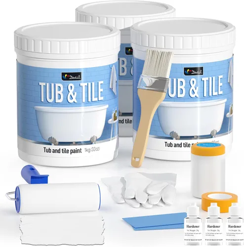Vista 14 de DWIL Pintura para Bañera, Kit de Renovación de Bañera y Azulejos 33 oz con Herramientas, Kit de Renovación de Azulejos Pintura Negra para Bañera a
