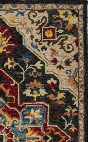 Vista 3 de SAFAVIEH Aspen Collection APN511H - Alfombra decorativa de lana bohemia hecha a mano de 2 x 3 pies, color carbón y crema