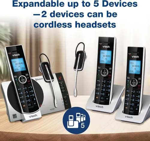 Vista 11 de VTech DS6771-3 DECT 6.0, teléfono inalámbrico desplegable con conexión a Cell, Siri y Google Now Access, plateado/negro, 2 teléfonos inalámbricos