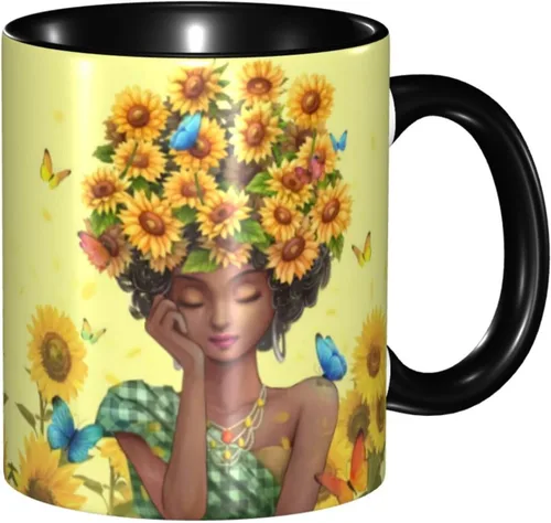 Vista 37 de Taza de café, taza de té para mujeres y niñas, taza de diseño único, perfecta para regalos, mujeres afroamericanas afro