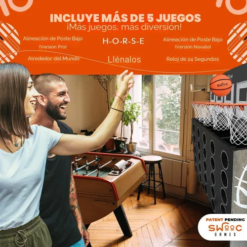 Vista 4 de SWOOC Games - Low Post Lineup™ Baloncesto Gigante Montado en la Pared 4 en Fila con Más de 5 Juegos Aro de Baloncesto para Juegos de Pared