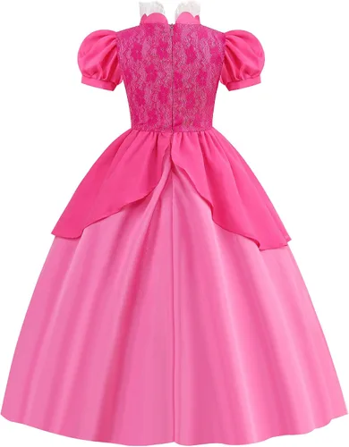 Vista 6 de ICECUTE Vestidos de princesa melocotón para niñas, disfraz de princesa melocotón margarita, disfraces de Halloween con accesorios