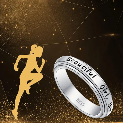 Vista 5 de Anillos giratorios de plata de ley S925 para ansiedad, preocupación, aliviar el aburrimiento, TDAH, autismo, banda para mujeres y adolescentes