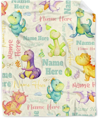 Vista 89 de Manta de regalo personalizada de dinosaurio con nombre para niñas, niños, recién nacidos, dinosaurio, manta personalizada para envolver al bebé