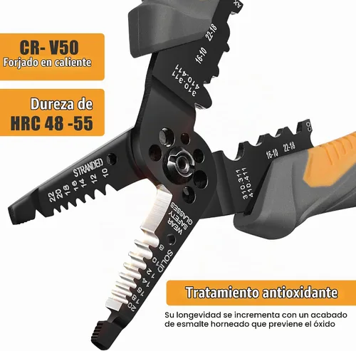 Vista 3 de MulWark Pelacables automático autoajustable 3 en 1, cortador/engarzador, alicates múltiples de 8 pulgadas para pelar cables eléctricos, corte