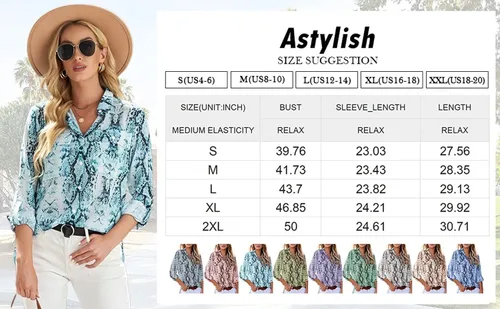 Vista 6 de Astylish Blusa tipo túnica con botones para mujer, con estampado de serpiente, 3 y 4 pestañas