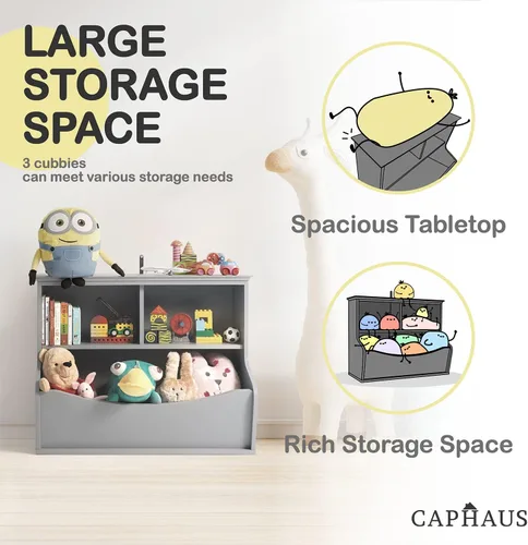 Vista 5 de CAPHAUS Organizador de almacenamiento de juguetes para niños, cubo de almacenamiento abierto, gabinete multifuncional de almacenamiento de libros