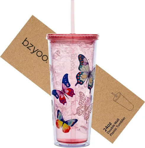 Vista 10 de bzyoo Vaso SIP de 24 oz con Tapa de Popote en Forma de Corazón con Alas – Vaso Iridiscente de Diseño Lindo DotDot, Taza Libre de BPA con Tapa