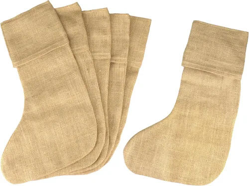 Vista 3 de Medias navideñas de yute de arpillera, 16 pulgadas, paquete de 6 (natural)