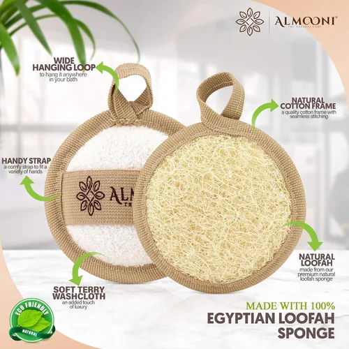 Vista 3 de Esponja egipcia natural de primera calidad para ducha y esponjas faciales, esponja exfoliante grande para el cuerpo, pule la piel muerta para una