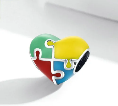 Vista 5 de Abalorio de plata de ley 925 con diseño de corazón y piedra natal familiar con dije de corazón para pulsera Pandora