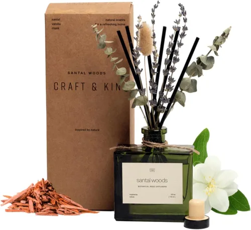 Vista 9 de Craft & Kin Difusor de varillas con flores secas Difusor de varillas de otoño perfumado de cítricos sicilianos y eucalipto de 5 onzas