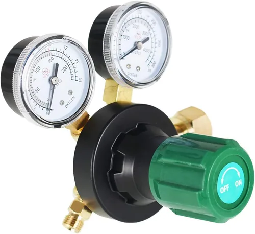 Vista 3 de findmall CGA 540 Regulador de oxígeno para la gama de entrega del indicador de gas de soldadura 145PSI