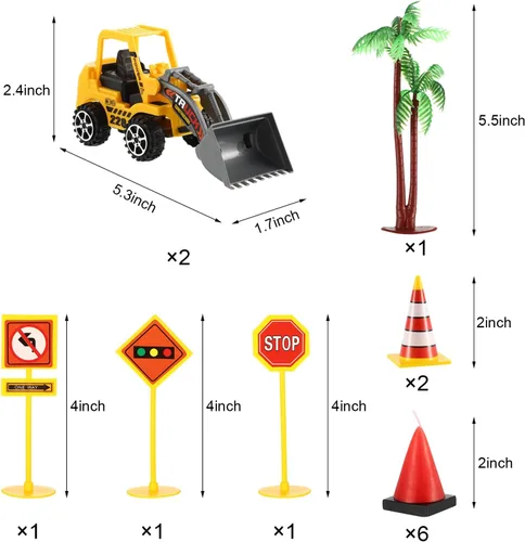 Vista 2 de BBTO 14 decoraciones de construcción para tartas incluyen 6 velas moldeadas en forma de cono, 2 decoraciones de camión de construcción, 1 palmera