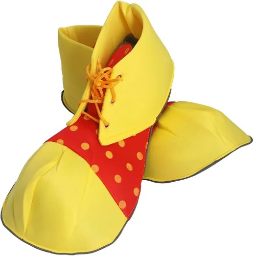 Vista 2 de BinaryABC Zapatos de payaso para disfraz de Halloween, accesorios de disfraz de payaso (amarillo rojo)