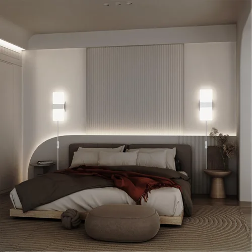 Vista 3 de KICAAO Apliques de pared, moderno aplique de pared enchufable, 10 W, 6000 K, luces de pared acrílicas blancas frías con cable de enchufe