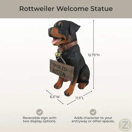 Vista 3 de Guardian of Love - Estatua de bienvenida de Buddy Rottweiler con letrero reversible, figura decorativa de perro para uso en interiores o exteriores