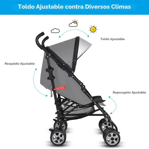 Vista 5 de HONEY JOY Cochecito ligero para bebé, cochecito de viaje compacto para avión, respaldo y toldo ajustables, arnés de 5 puntos, soporte para vasos