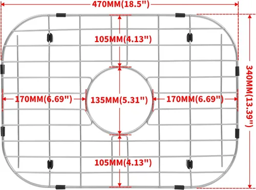 Vista 3 de Rejilla de fregadero de cocina Zeesink, protectores de fregadero de 18 1/2" X 13 3/8", rejilla de fregadero de acero inoxidable con drenaje central