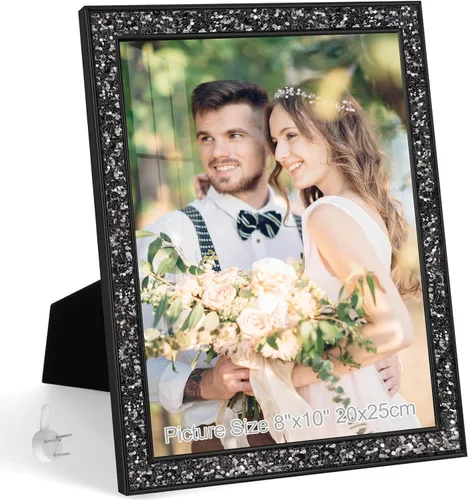 Vista 16 de HIKWADERY Portarretratos de 4 x 6 pulgadas con purpurina, marcos de fotos negros de 4 x 6 pulgadas con cristal real HD, para pared o mesa, regalo