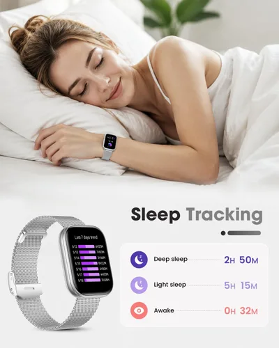 Vista 7 de Reloj inteligente para mujer (respuesta de llamada/marcación), reloj inteligente con pantalla táctil de 1.75 pulgadas para Android iPhone, Plateado02
