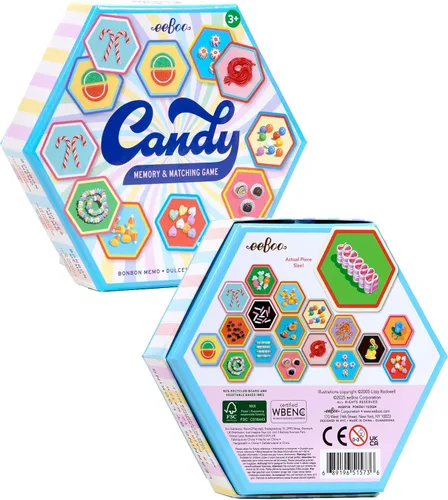 Vista 6 de eeBoo: Juego de memoria y combinación: caramelos, 18 pares ilustrados en forma de hexágono, temática de dulces, juego de azulejos de concentración