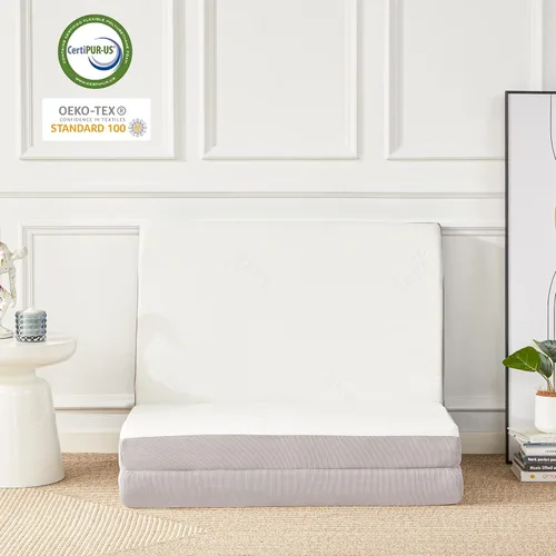 Vista 6 de Lazyzizi Colchón plegable, de espuma viscoelástica de 4 pulgadas, triple pliegue con funda de tela de fibra de bambú transpirable, colchón plegable