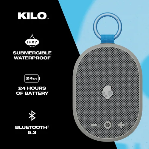 Vista 2 de Skullcandy Kilo - Altavoz Bluetooth inalámbrico - IPX7 Mini altavoz Bluetooth impermeable con batería de 24 horas, radiador pasivo de encendido Gris