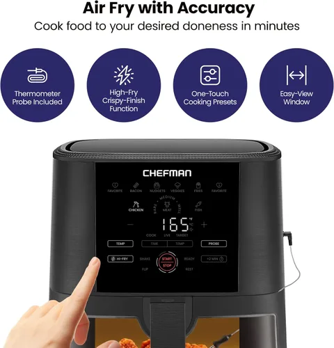 Vista 2 de CHEFMAN Freidora de aire digital de 5 cuartos de galón con sonda de temperatura, 8 ajustes preestablecidos de cocción personalizables, gran ventana