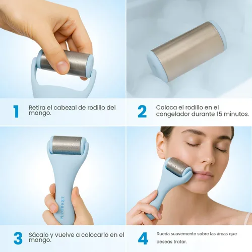 Vista 5 de PLANTIFIQUE Juego de Rodillo Facial de Hielo y Gua Sha de Acero Inoxidable - Herramientas de Masaje para Cuidado de la Piel con Crioterapia - Juego