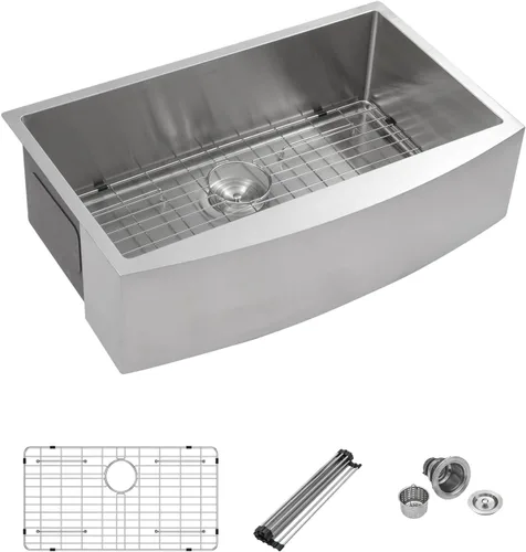 Vista 10 de Fregadero de Cocina Negro Estilo Granja - Mocoloo 33 Pulgadas Fregaderos Bajo Encimera Negro Metálico Acero Inoxidable Calibre 16 Delantal Un Solo